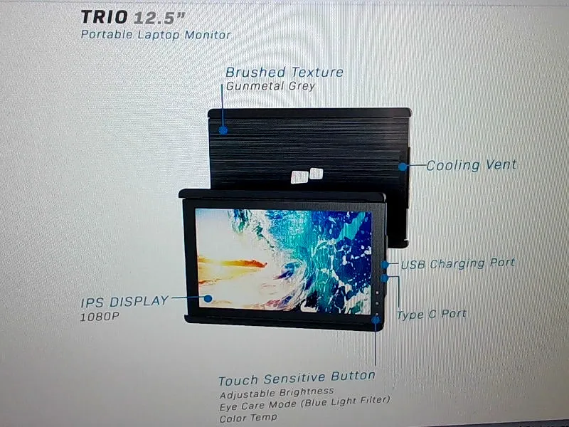 Trio 12.5 Inch Full Hd Portable Laptop Monitor