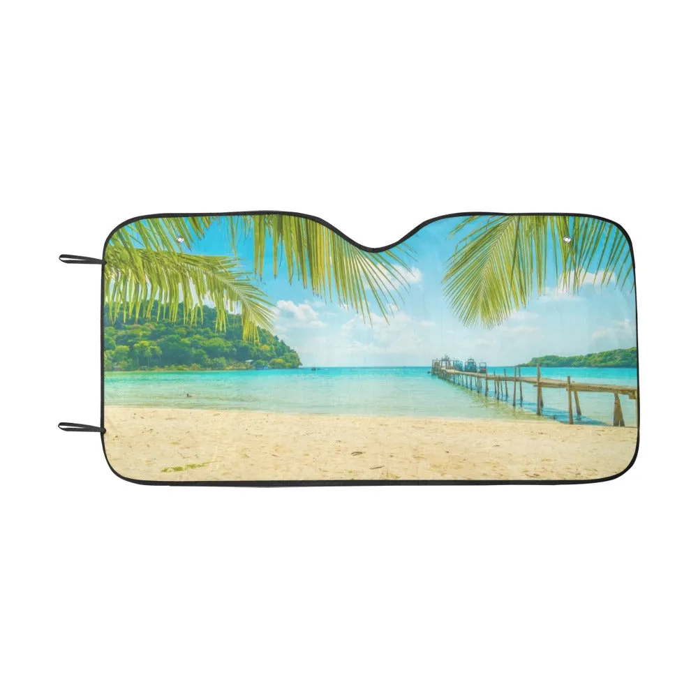 Tropical Beach Car Sun Shade, Ocean Sea Palm Tree Windshield Accessories Auto SUV Protector Window Visor Screen Cover Decor Sunshade