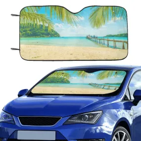 Tropical Beach Car Sun Shade, Ocean Sea Palm Tree Windshield Accessories Auto SUV Protector Window Visor Screen Cover Decor Sunshade