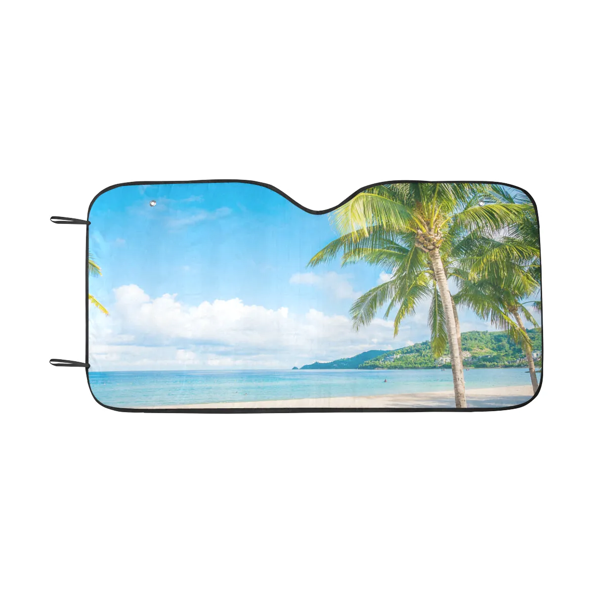 Tropical Beach Windshield Sun Shade, Ocean Sea Palm Tree Car Accessories Auto Protector Window Visor Screen Cover Decor 55" x 29.53"