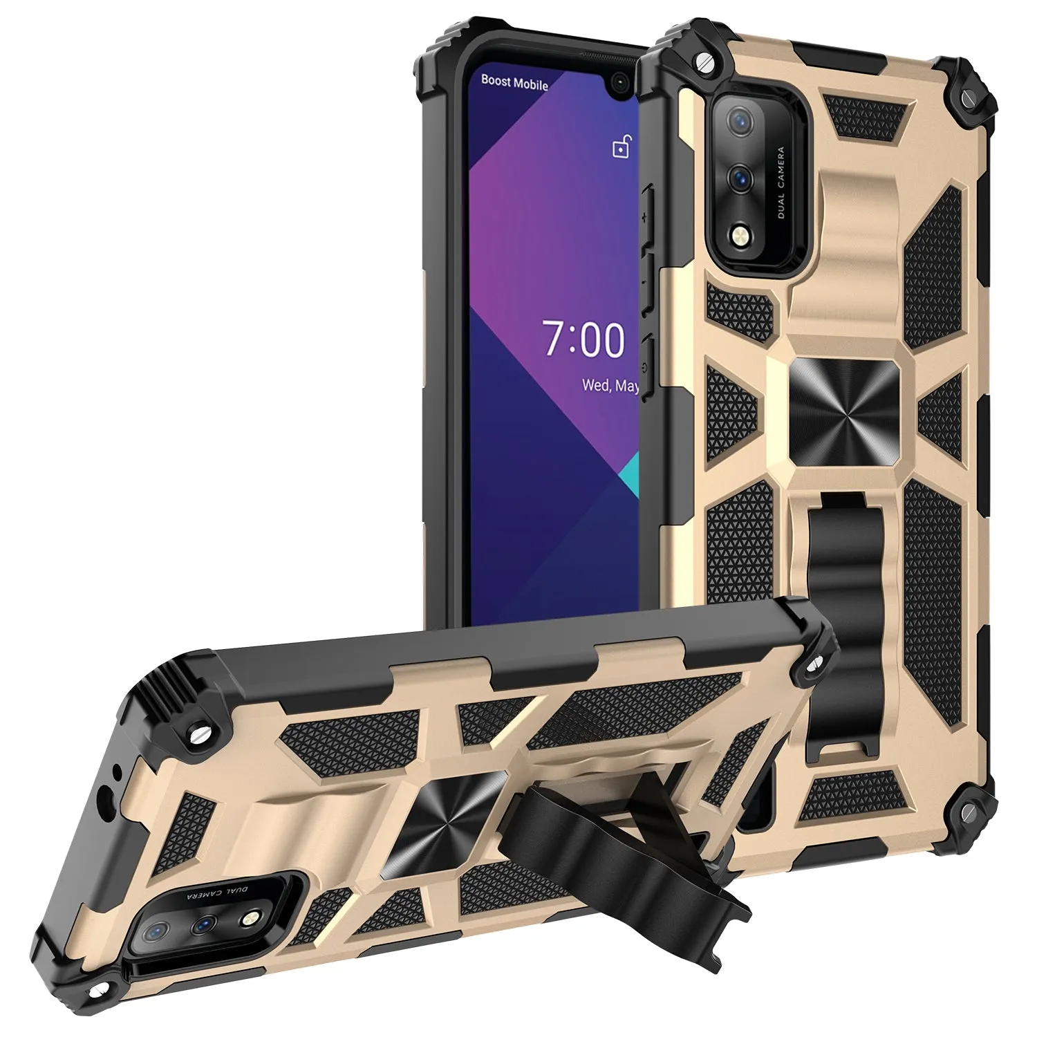 Wiko Ride 3 Case [Military Grade] Ring Car Mount Kickstand w/[Tempered Glass] Hybrid Hard PC Soft TPU Shockproof Protective Case - Gold