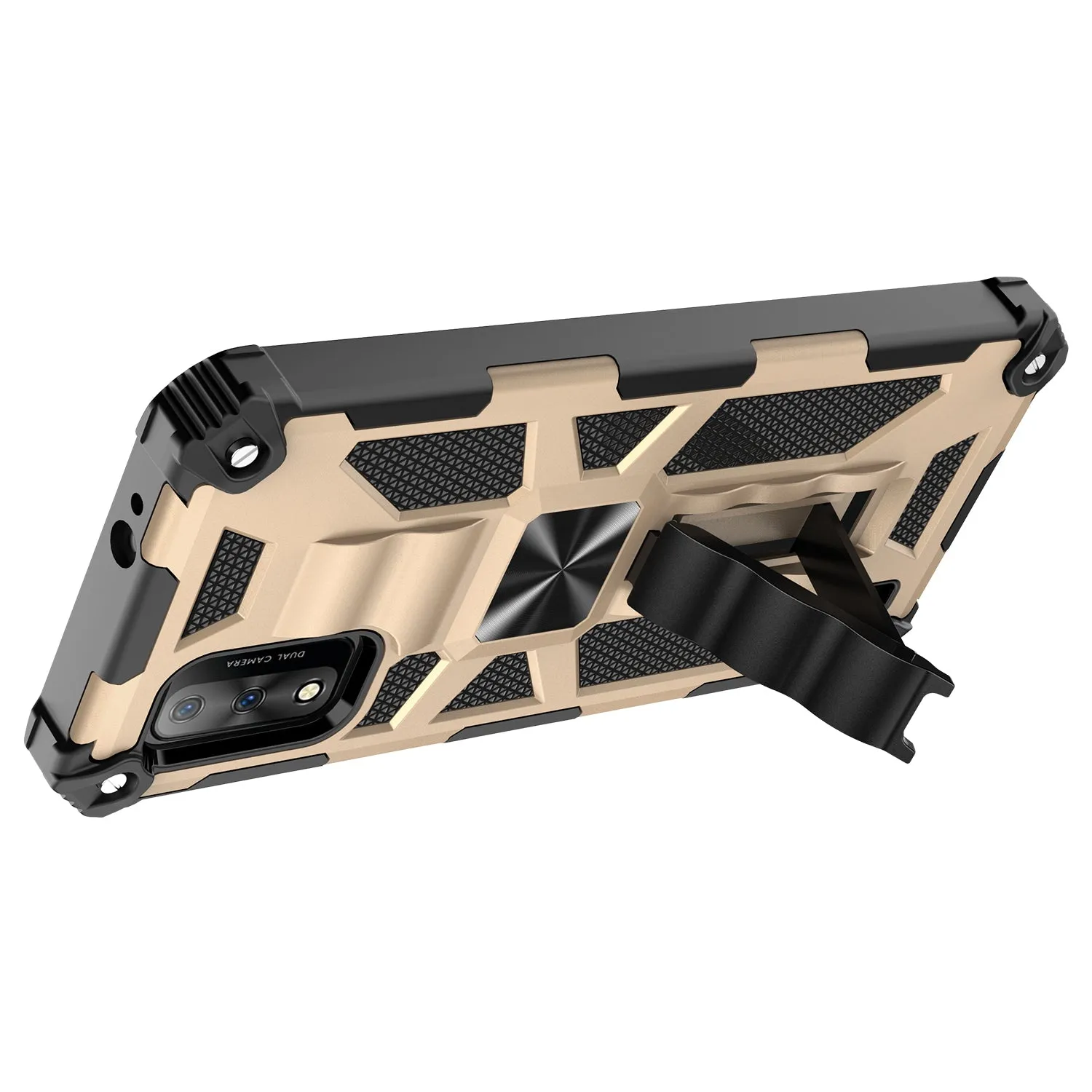 Wiko Ride 3 Case [Military Grade] Ring Car Mount Kickstand w/[Tempered Glass] Hybrid Hard PC Soft TPU Shockproof Protective Case - Gold