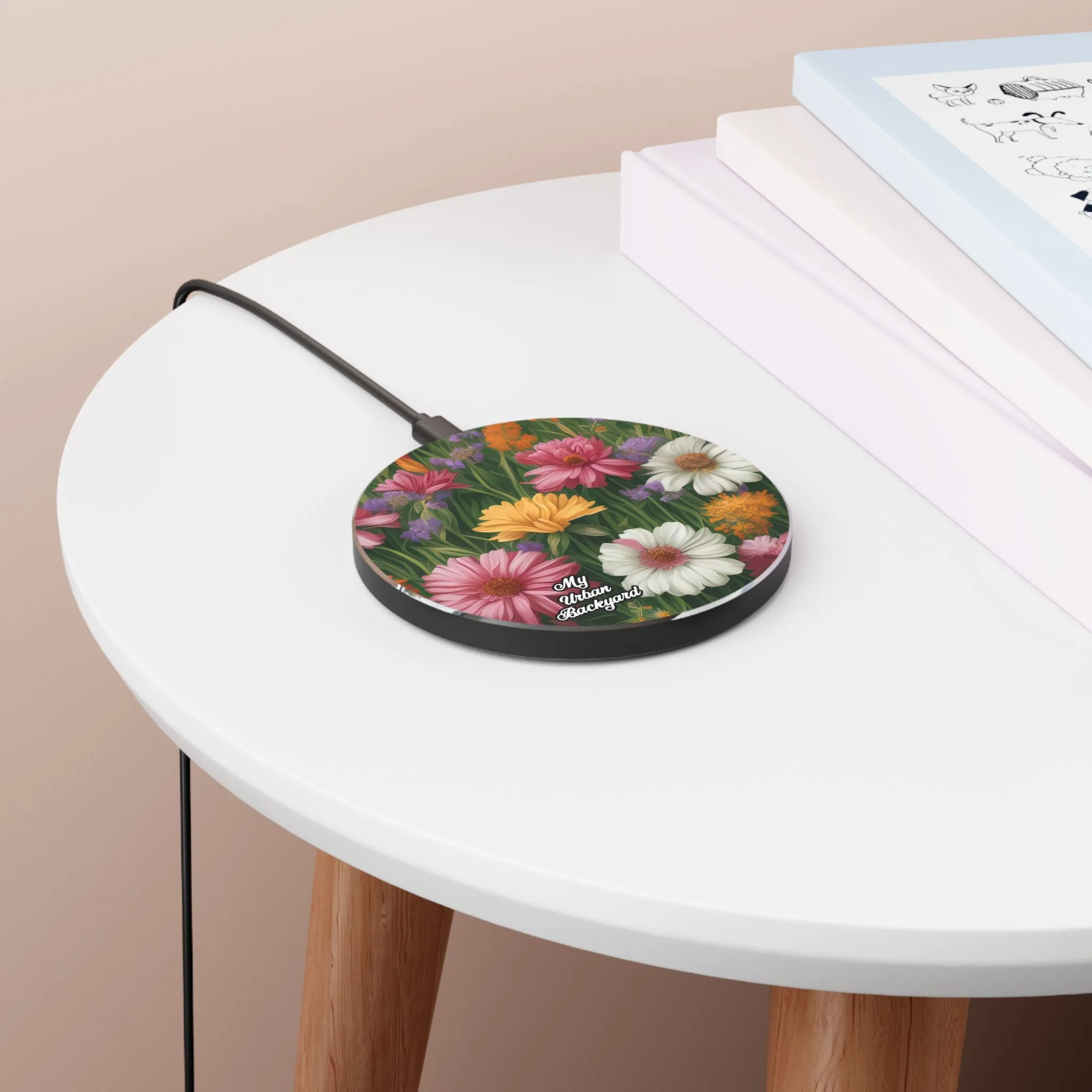 Wildflower Field, 10W Wireless Charger for iPhone, Android, Earbuds