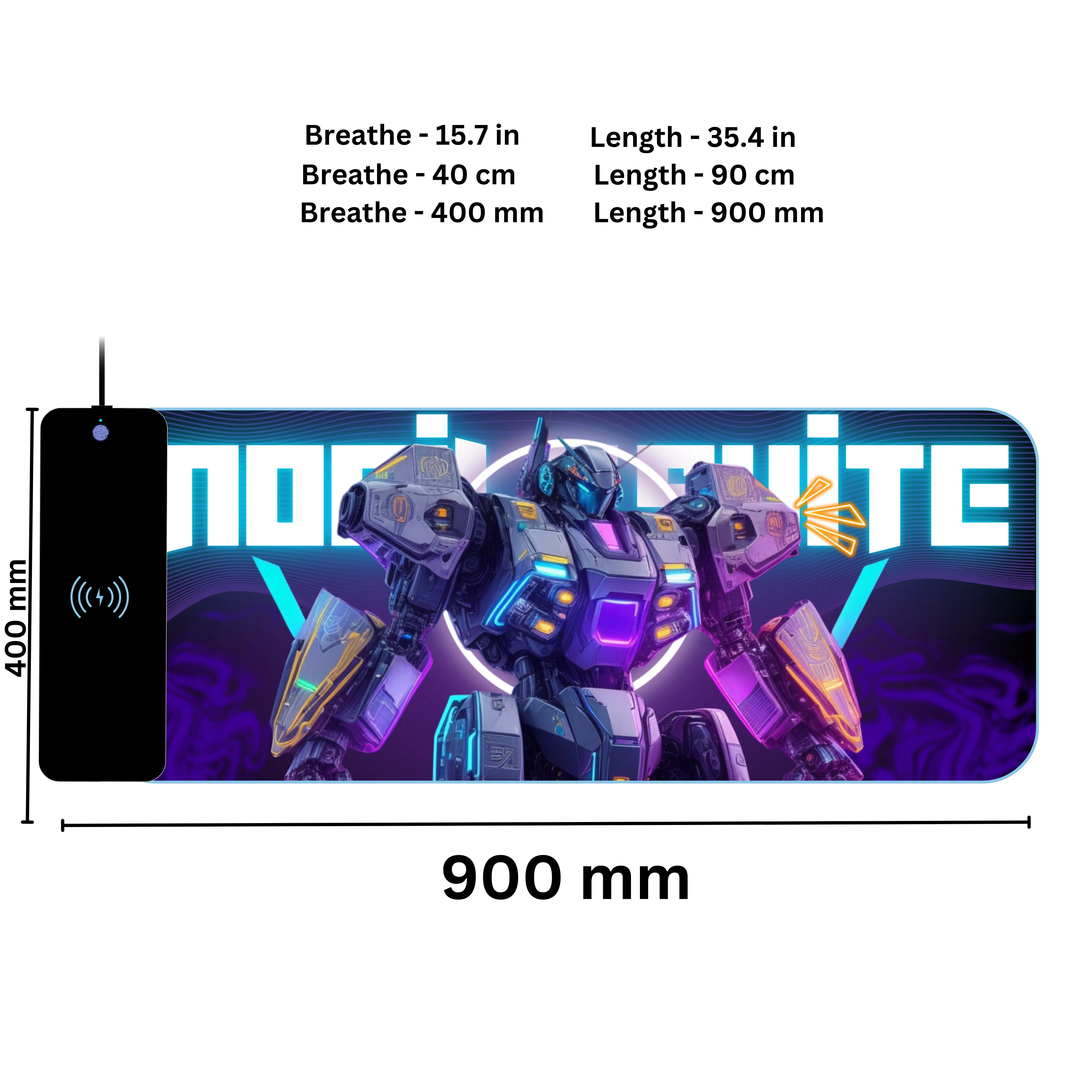 Wireless Charging Mouse Pad with RGB lighting | Waterproof | Oversized | Vibrant Prints | Mecha Mobile Suit