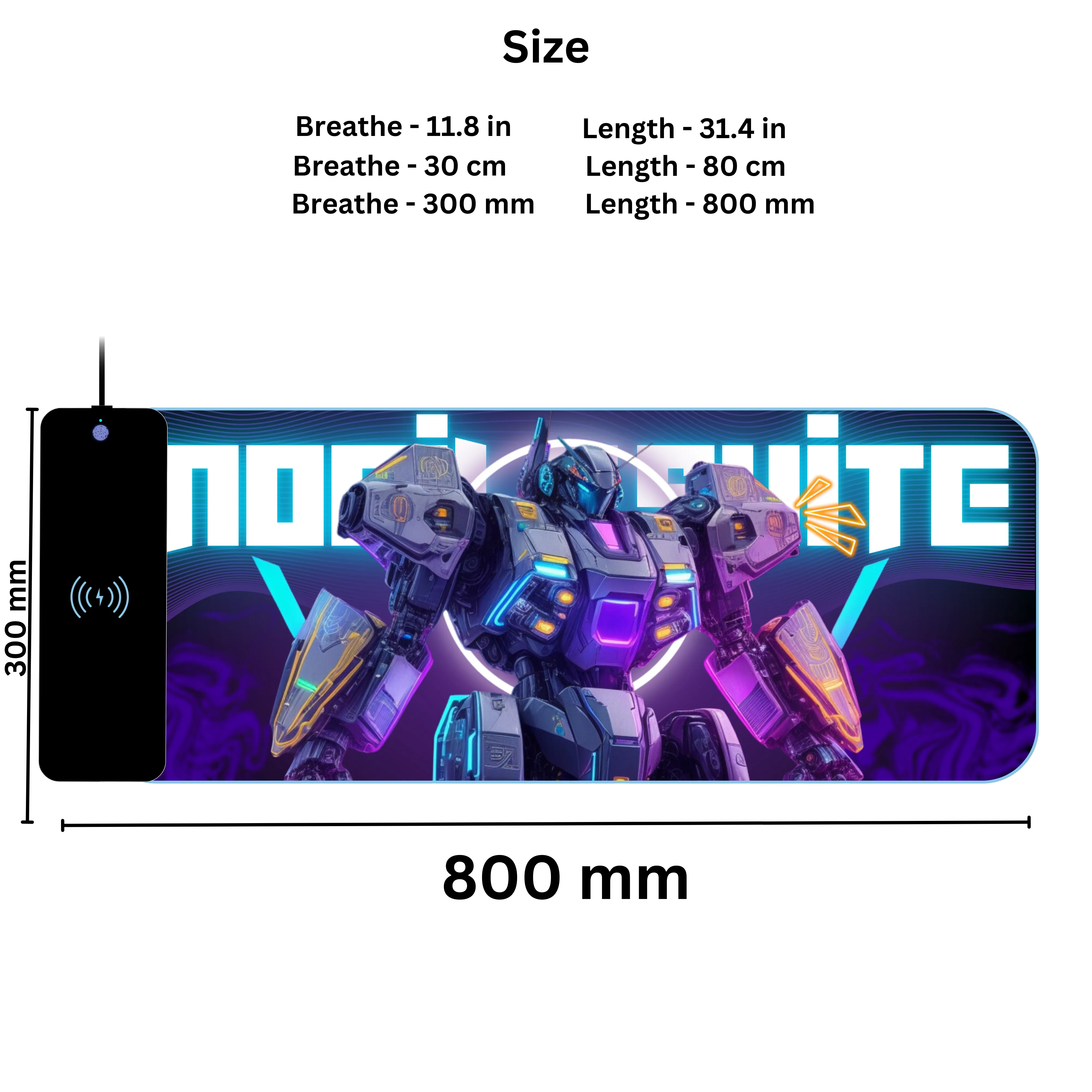 Wireless Charging Mouse Pad with RGB lighting | Waterproof | Oversized | Vibrant Prints | Mecha Mobile Suit