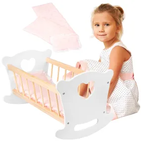 Wooden Baby Doll Cradle with Accessories Set White by Kinderplay