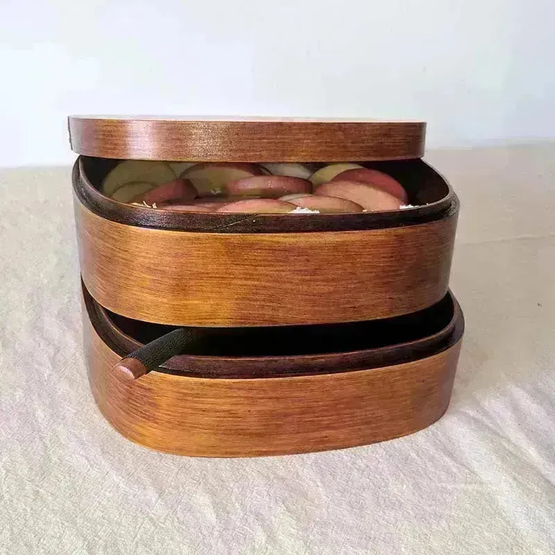 Wooden Double Compartment Large Work Fruit Lunch Box