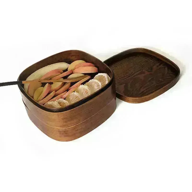 Wooden Double Compartment Large Work Fruit Lunch Box