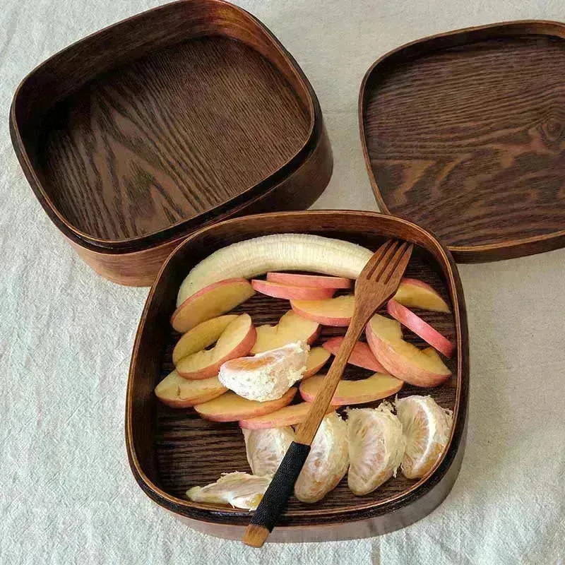 Wooden Double Compartment Large Work Fruit Lunch Box